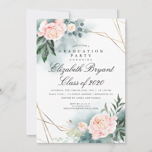 Invitation Green Gold Géométrique Floral Graduation Party (Devant)