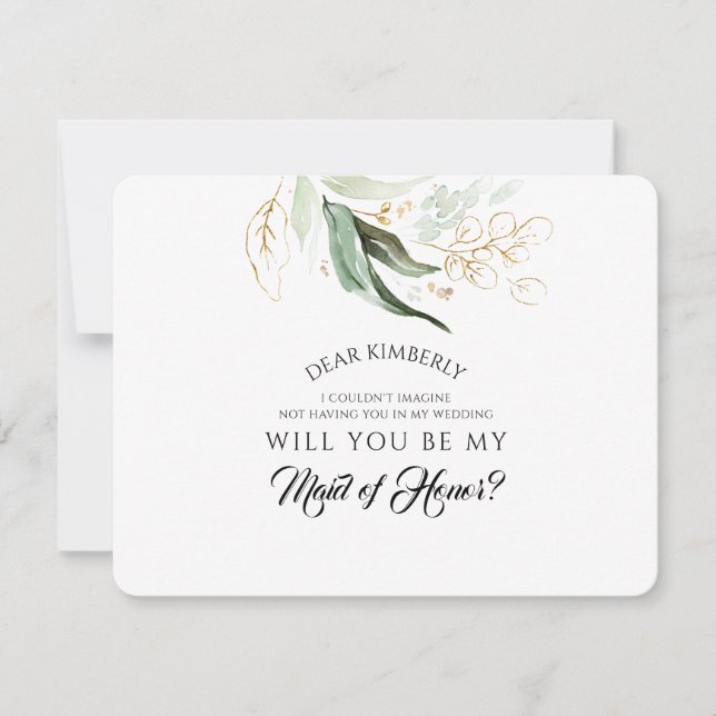 Invitation Green Gold Maid of Honor / Bridesmaid Proposition (Devant)