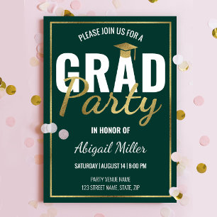 Invitation Green & Gold Modern Script Graduation Party