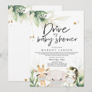 Invitation Green Gold Safari Animaux Conduite Par Baby shower