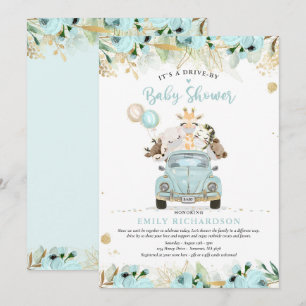 Invitation Green Gold Safari Animaux Conduite Par Baby shower