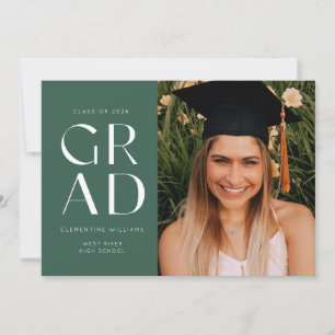 Invitation Green Grad Block Modern Photo Graduation Invitatio