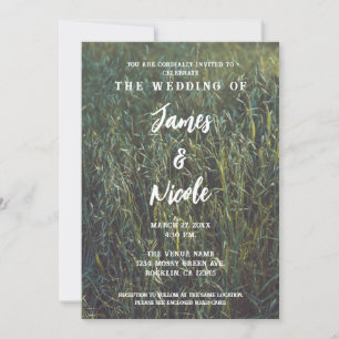 Invitation Green Grass Field Woodsy Forest Mariage extérieur