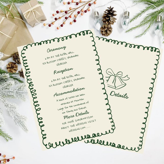 Invitation green hand drawn heart Whimsical Wedding details (Créateur téléchargé)
