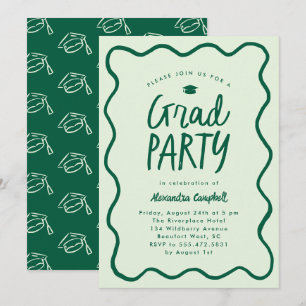 Invitation Green Hand Drawn Squiggle Graduation Party