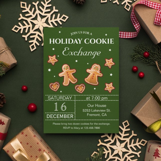 Invitation Green Holiday Christmas Cookie Exchange Party (Créateur téléchargé)