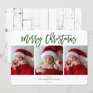 Invitation Green Joyeux Noël White Wood Holiday Photo