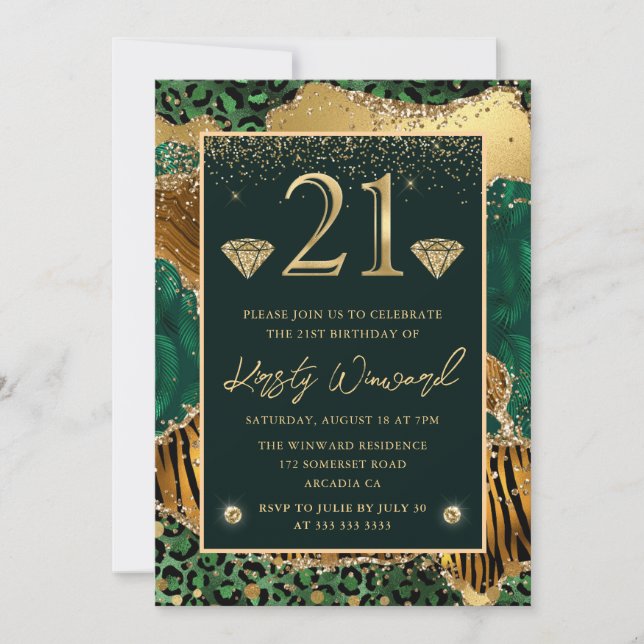 Invitation Green Jungle Poster de animal Agate 21e anniversai (Devant)