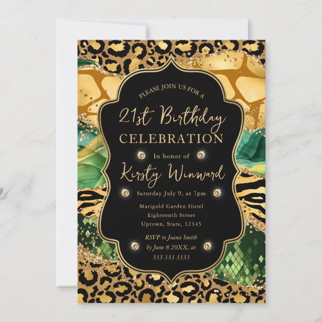 Invitation Green Jungle Safari Parties scintillant Agate 21e  (Devant)