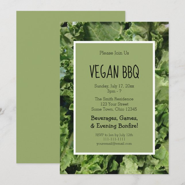 Invitation Green Kale Vegan Bbq Cookout Party (Devant / Derrière)