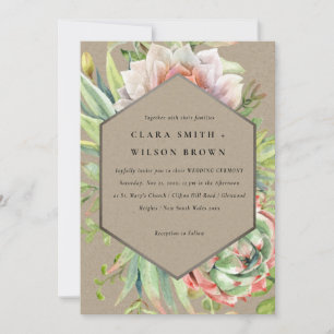 INVITATION GREEN KRAFT DESERT SUCCULENT CACTI FOLIAGE MARIAGE