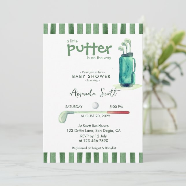 Invitation Green Little Putter on the Way Golf  Baby Shower   (Debout devant)