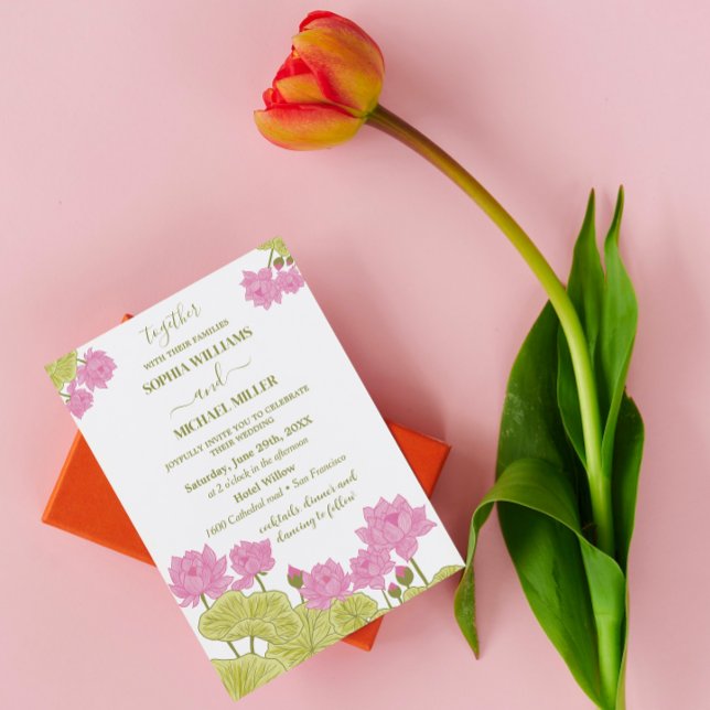 Invitation Green Lotus Lily Flowers Mariage Indien (Créateur téléchargé)