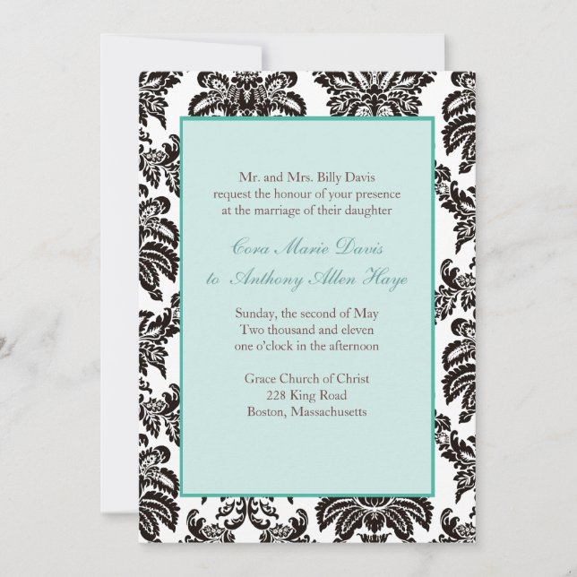 Invitation Green Mariage damassé moderne (Devant)
