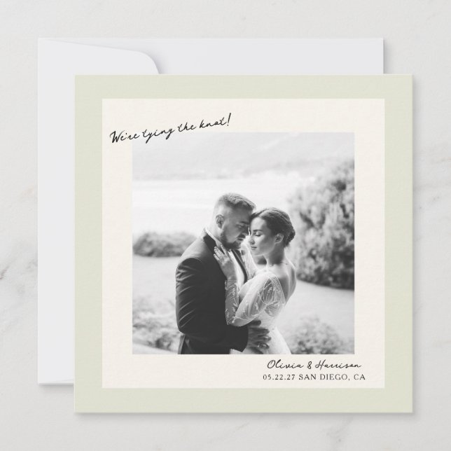 Invitation Green Minimal Photo Wedding Save the Date (Devant)