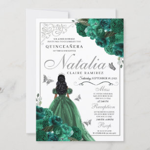 Invitation Green Mis Quince Anos Princess Robe Papillons