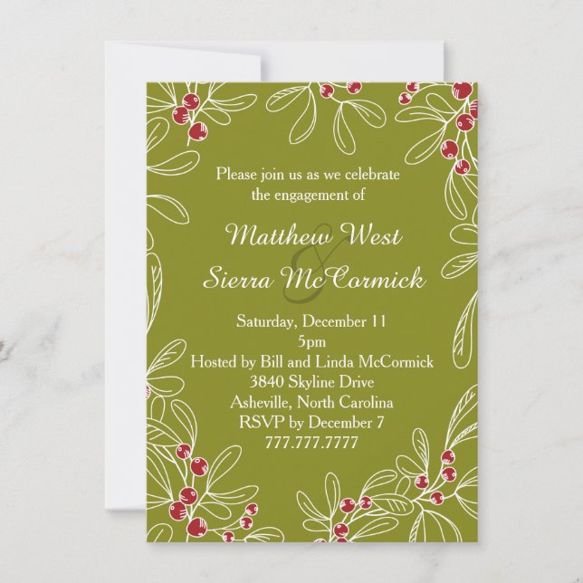 Invitation Green Mistletoe Holiday (Devant)