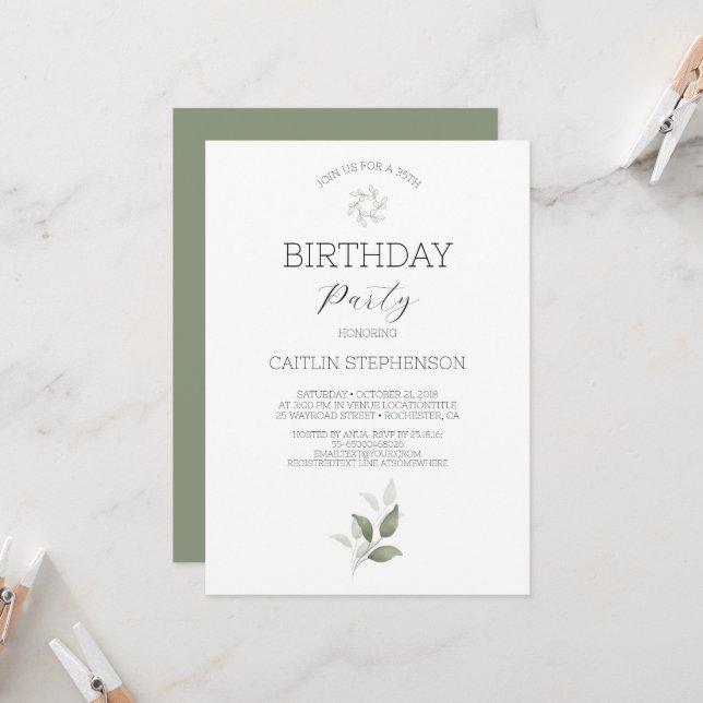Invitation Green Modern 35e anniversaire fête (Devant/Arrière en situation)