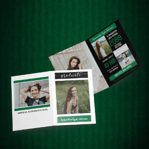 Invitation Green Modern Block 5-Photo Graduation