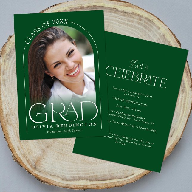 Invitation Green Modern Minimal Arch Photo Graduation Party (Créateur téléchargé)