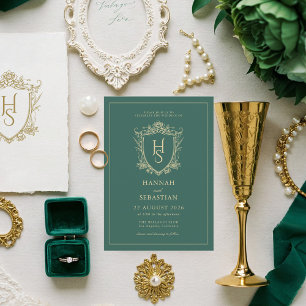 Invitation Green Old Money Vintage Crest Mariage