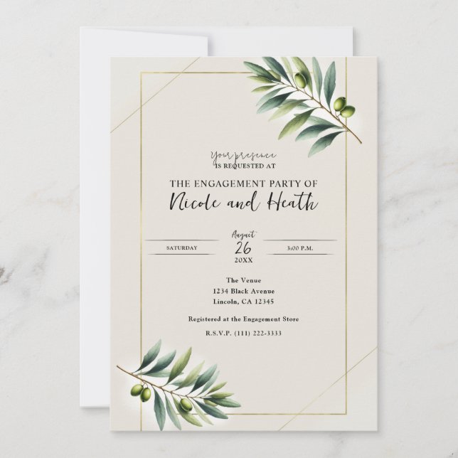 Invitation Green Olive Leaf Bone White Gold (Devant)