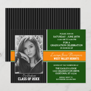 Invitation Green Orange Photo Graduation Party
