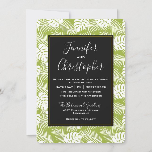Invitation Green Palm Leaves Rainforest Pattern (Devant)