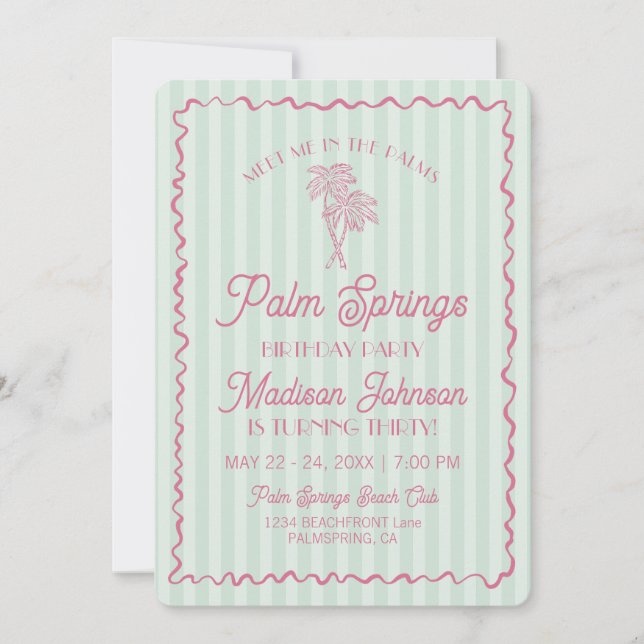 Invitation Green Palm Springs Pastel Beach Anniversaire (Devant)