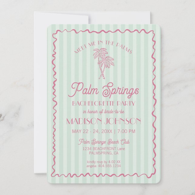 Invitation Green Palm Springs Pastel Beach Bachelorette Party (Devant)