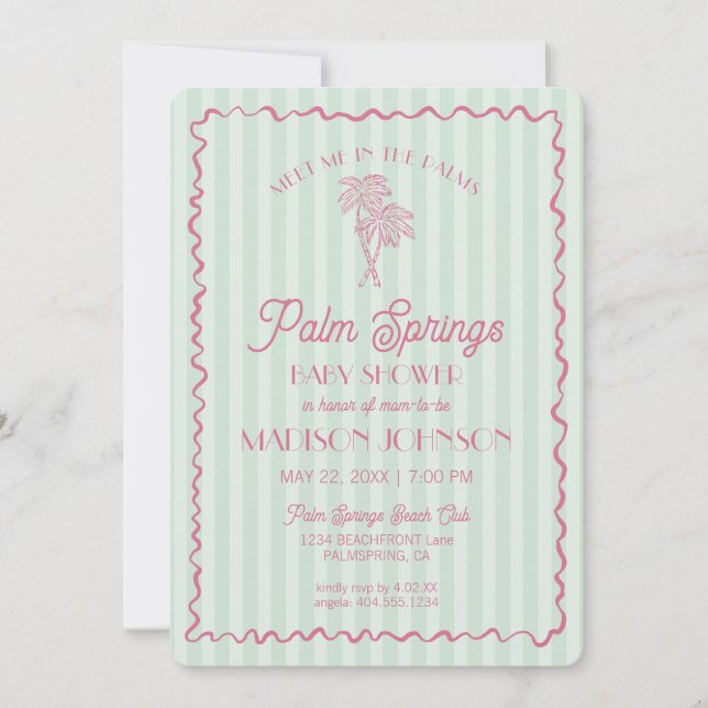Invitation Green Palm Springs Pastel Beach Cabana Baby shower (Devant)