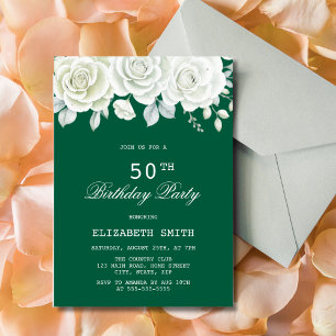 Invitation Green Pastel White Rose Vert Anniversaire
