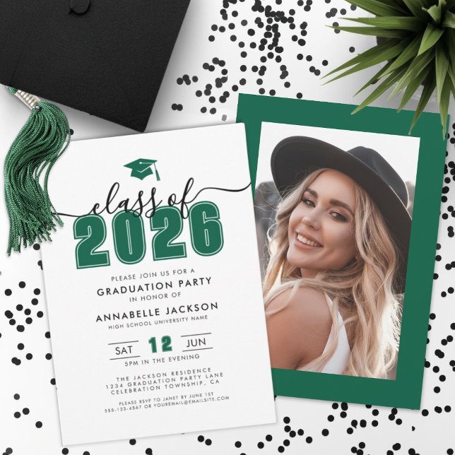 Invitation Green Photo Graduation Party (Green Photo Graduation Party Invitation)