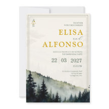 Green Pine Classic Watercolor Monogram Wedding 