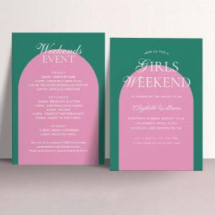 Invitation Green Pink Arch Girls Weekend Bachelorette Party
