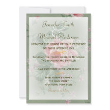 Invitation Green & Pink Rose Simple Wedding