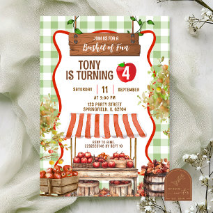 Invitation Green Plaid Quirky Apple Orchard Anniversaire