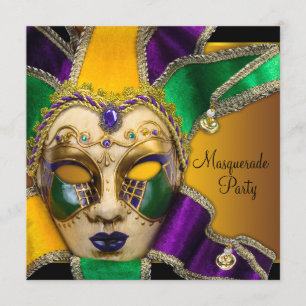 Invitation Green Purple et Gold Masquerade Party