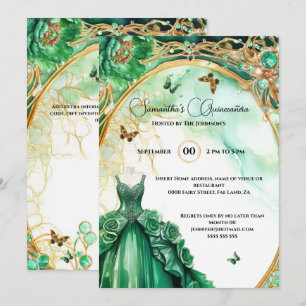 Invitation Green Quinceañera peony fleurs de ballon élégant