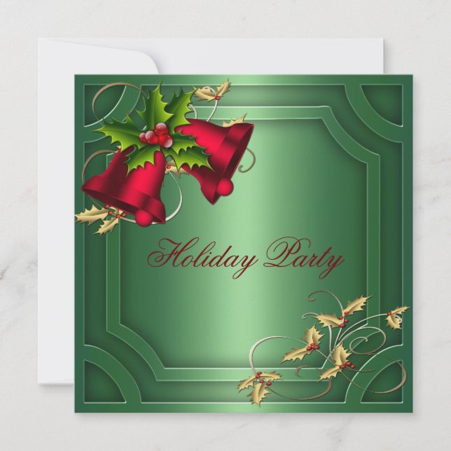 Invitation Green Red Bells Corporate Holiday Party (Devant)