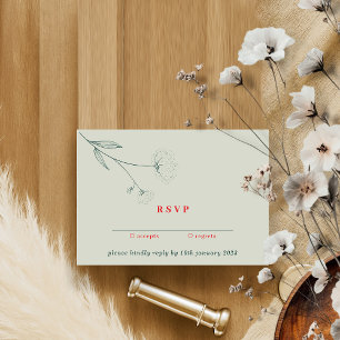 Invitation Green Red Boho Cotton Flower Répondre