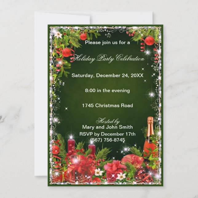 Invitation Green Red Eat Boire Soyez Joyeux Noël Fête (Devant)