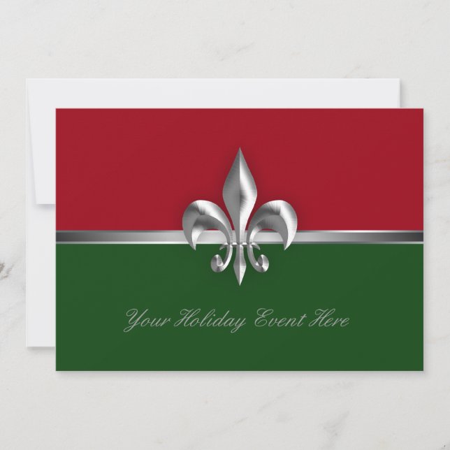 Invitation Green Red Fleur de Lis Holiday (Devant)