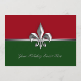Invitation Green Red Fleur de Lis Holiday