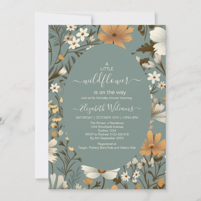 Invitation Green Retro Un Petit Baby shower Fleur sauvage (Devant)