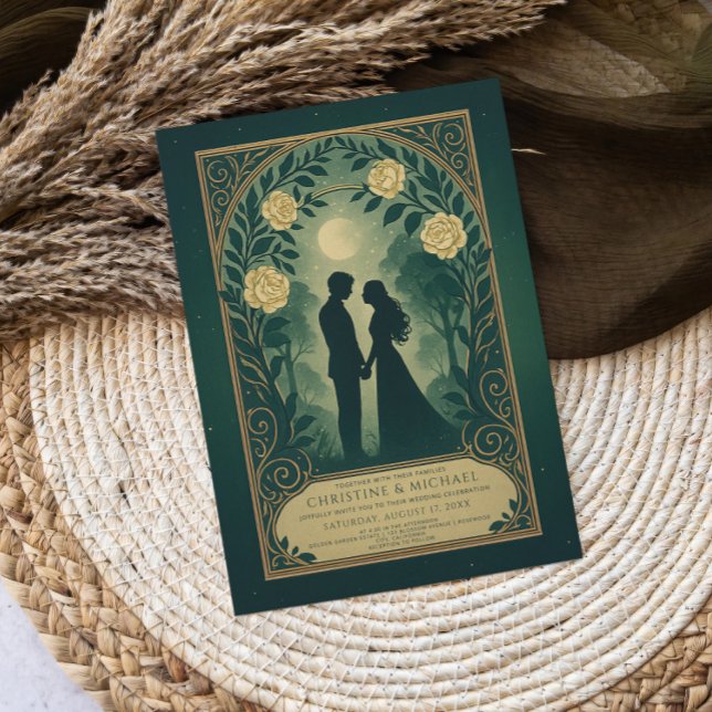 Invitation Green Romantic Silhouette Couple Wedding Invite (Créateur téléchargé)
