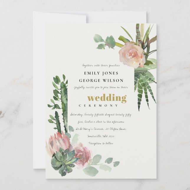 INVITATION GREEN ROSE FLORAL DESERT CACTI FOLIMARIAGE (Devant)