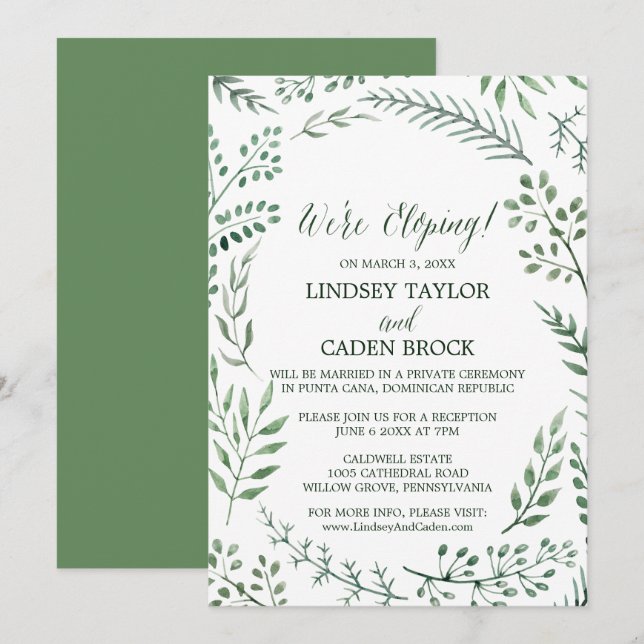 Invitation Green Rustic Wreath Nous allons à la réception seu (Devant / Derrière)