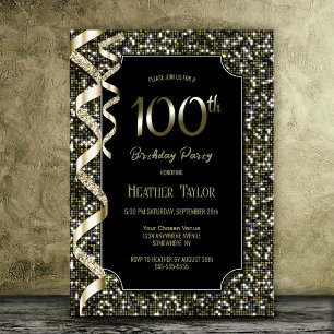 Invitation Green Sequins 100e fête d'anniversaire