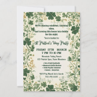 Invitation Green Shamrock Vines Funky Saint Patrick's Party 